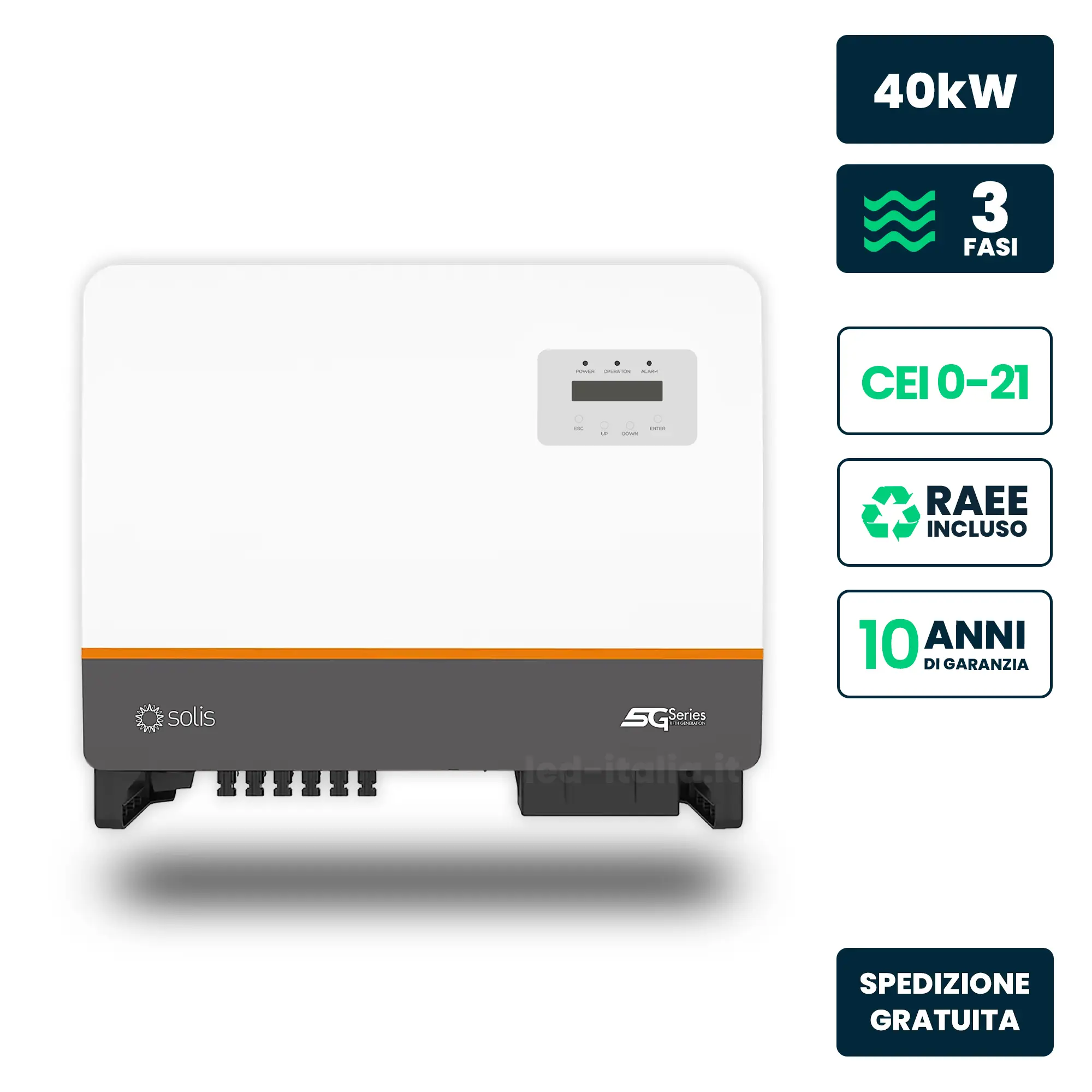 Inverter Fotovoltaico di Stringa Trifase Solis 40kW 4 MPPT CEI 0-21 IP66