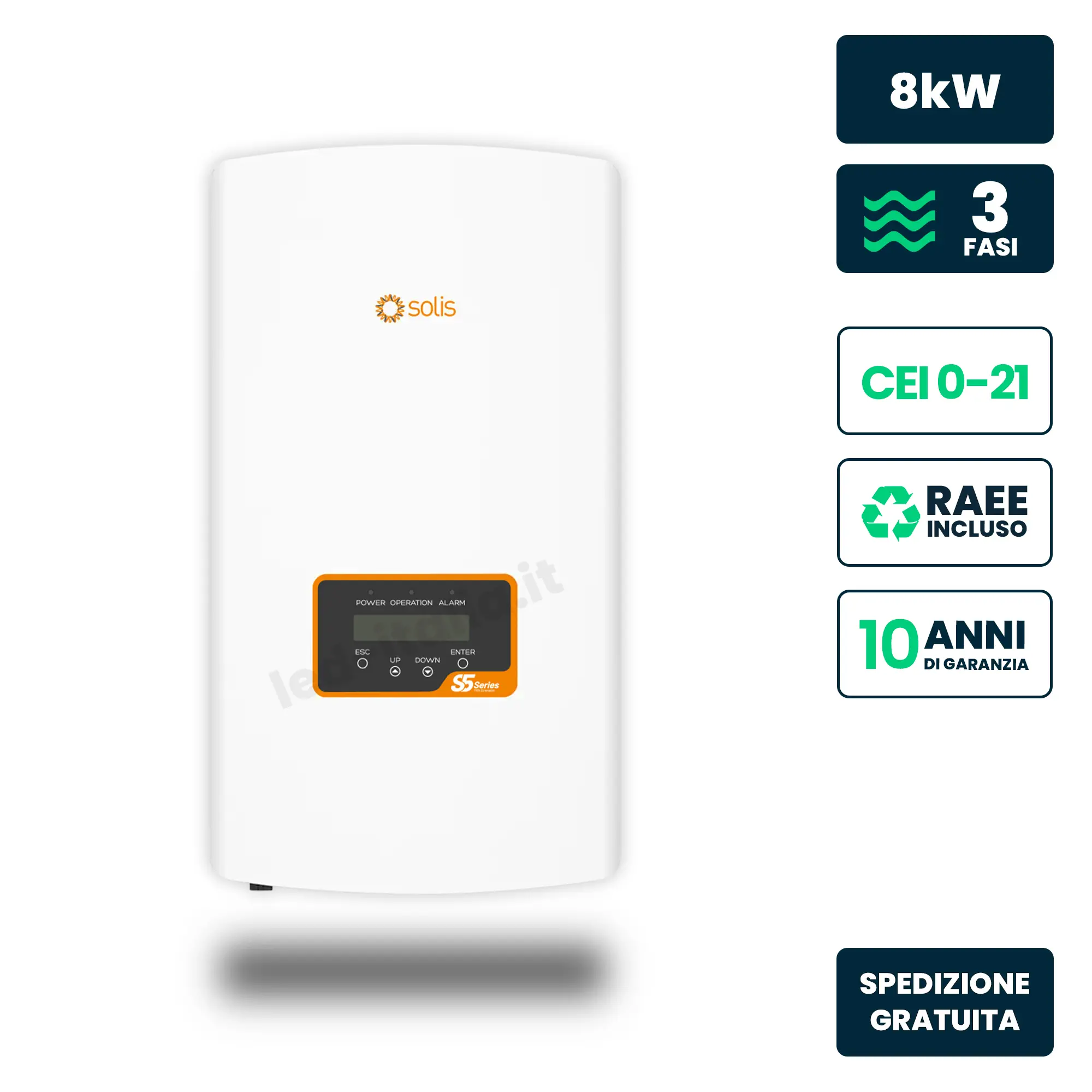 Inverter Fotovoltaico di Stringa Trifase Solis 8kW 2 MPPT CEI 0-21 IP66