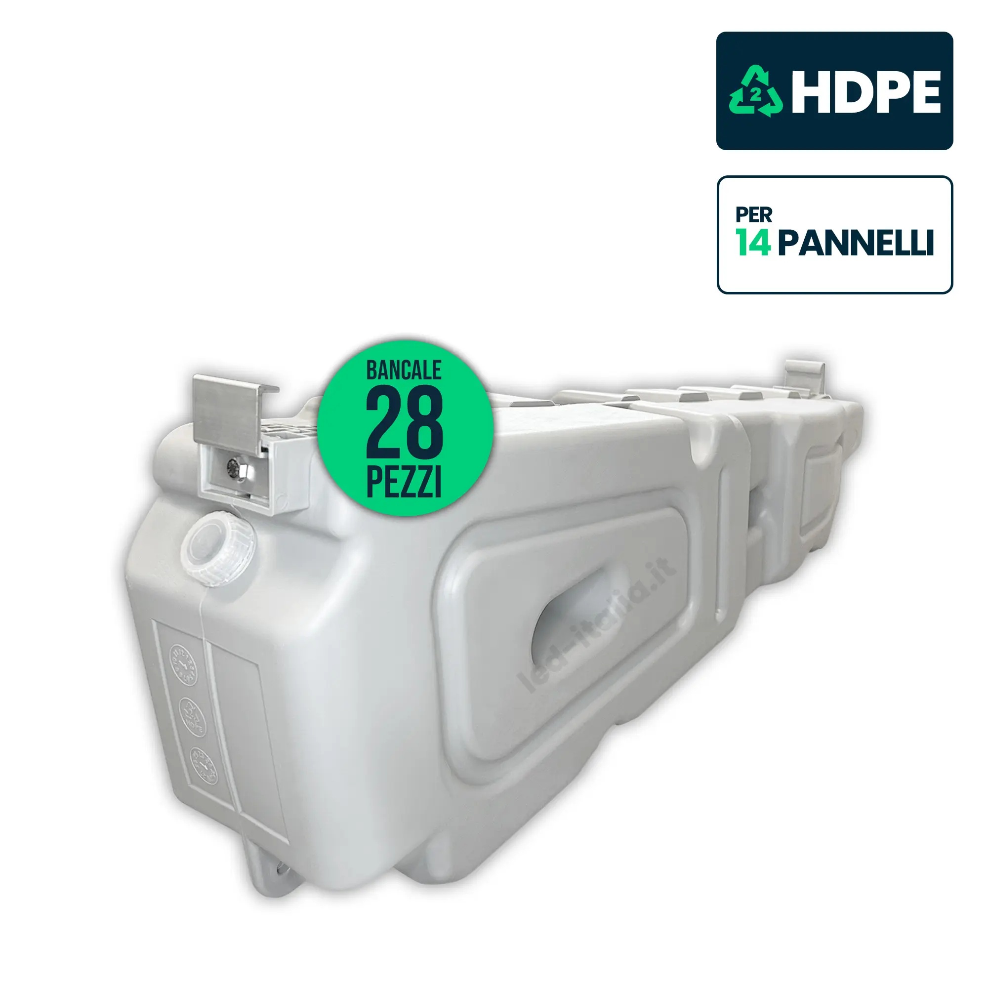 Zavorra per Pannelli Solari in HDPE 12° Riempibile ad Acqua/Sabbia (60kg) per Tetti Piani Bancale 28PZ