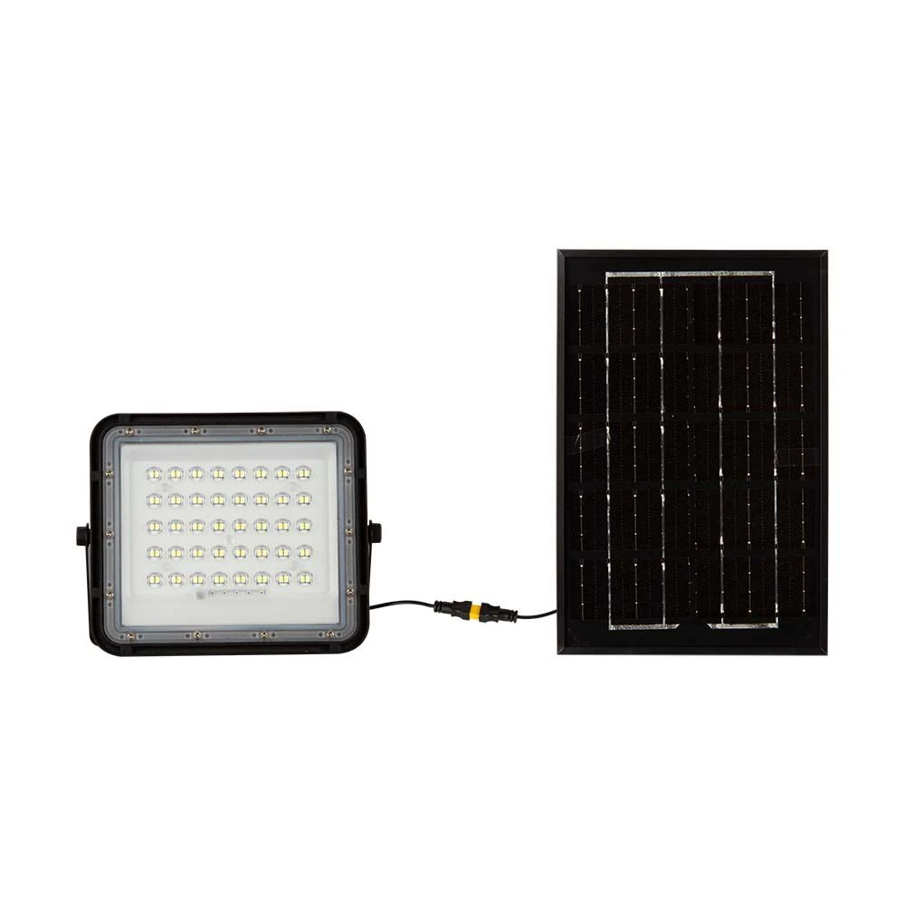 6W LED Solar Floodlight 6400K Replaceable Battery 3m Wire Black Body