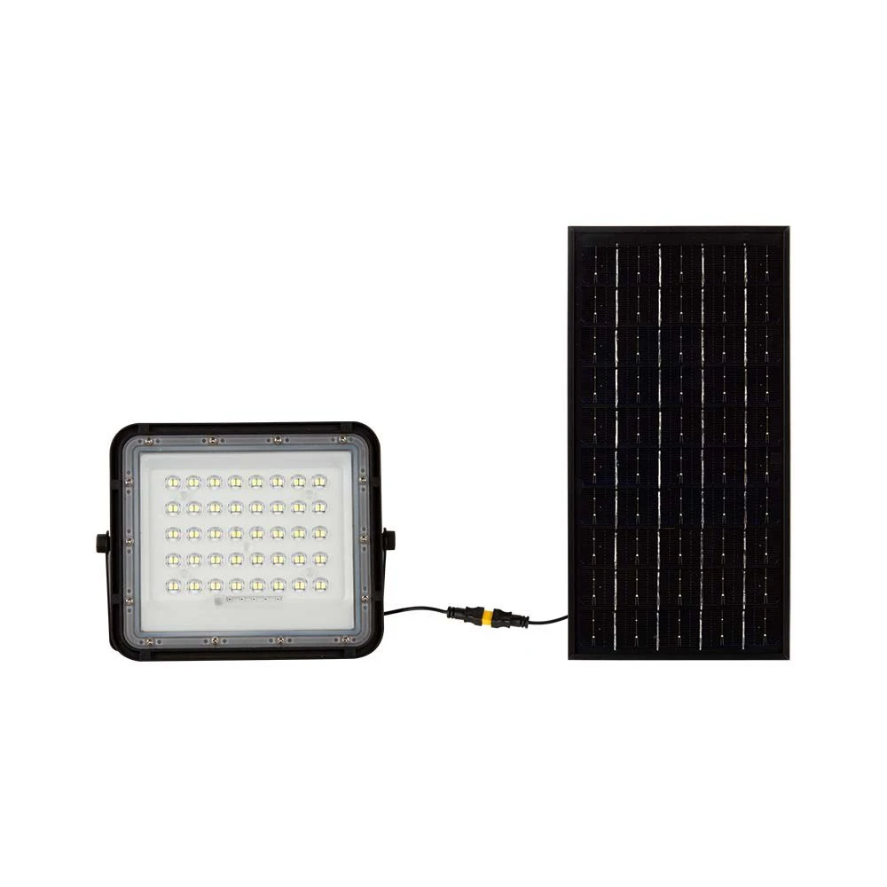 10W LED Solar Floodlight 4000K Replaceable Battery 3m Wire Black Body