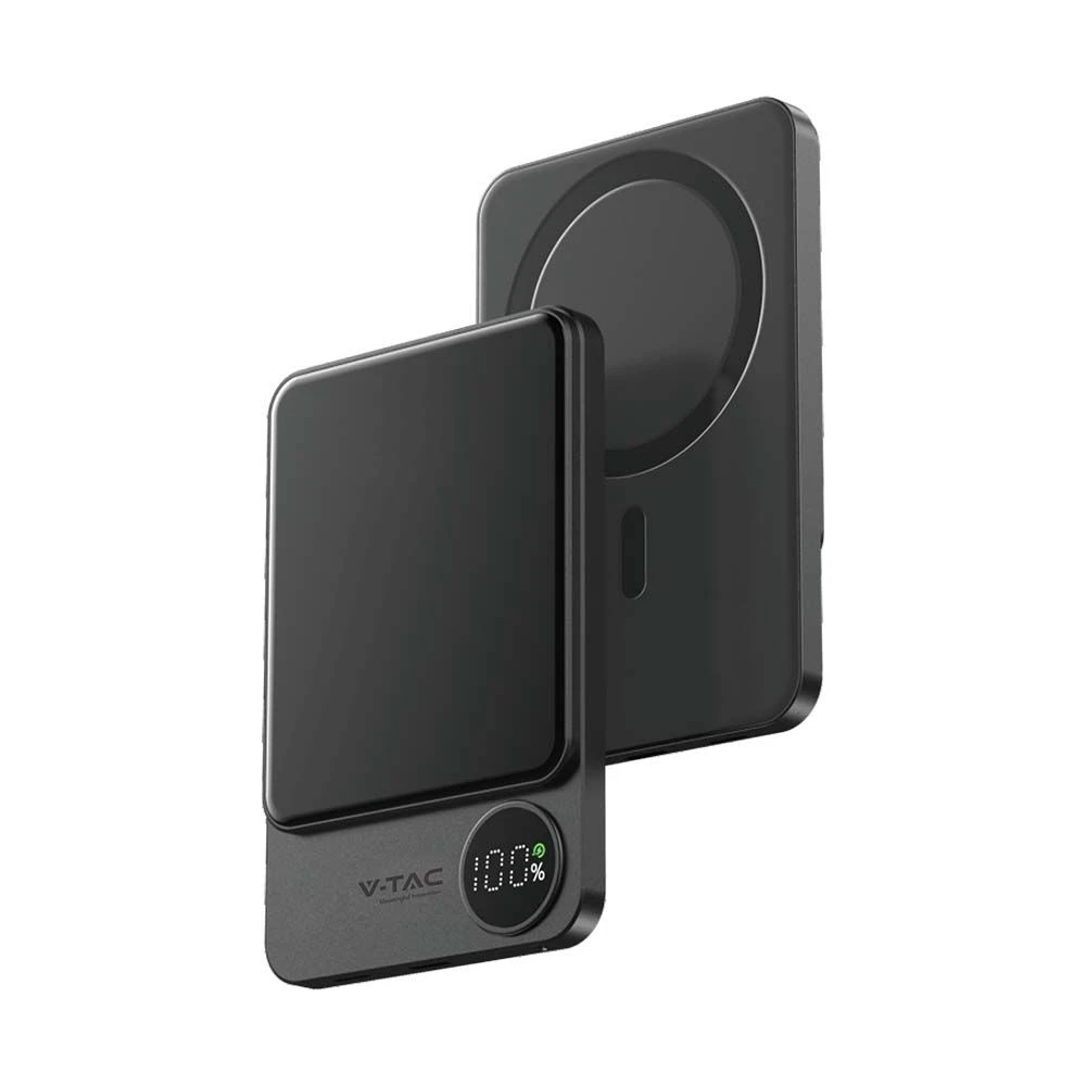 5000mAh 9mm Ultra Thin Mega Safe Aluminum Alloy Magnetic Power Bank Wireless Fast Charge Space Grey